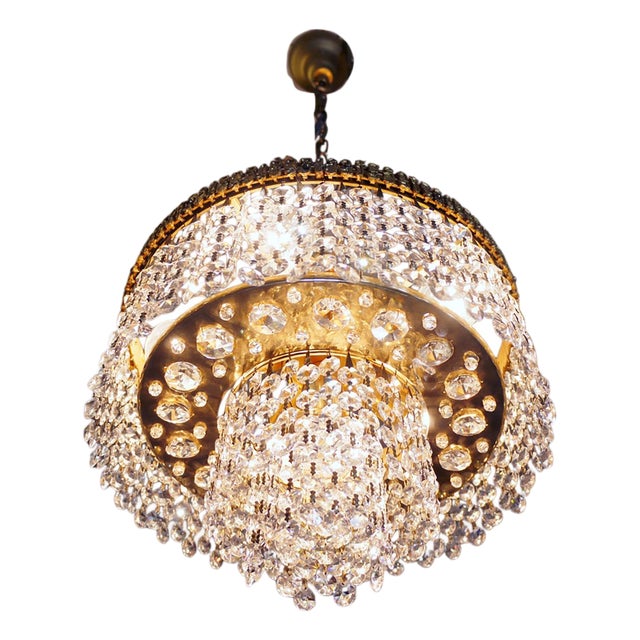 Bubbles Chandelier in Crystal and Gilt Brass by Ernst Palme for Palwa, Germany, 1960s For Sale