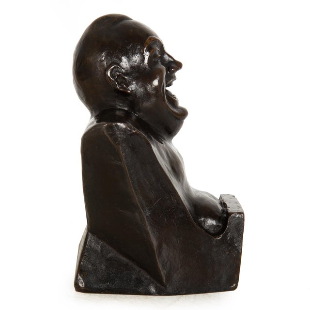 Rare “Laughing Buddha - Self Portrait” Bronze Sculpture Bust by Enrico Caruso For Sale - Image 6 of 15