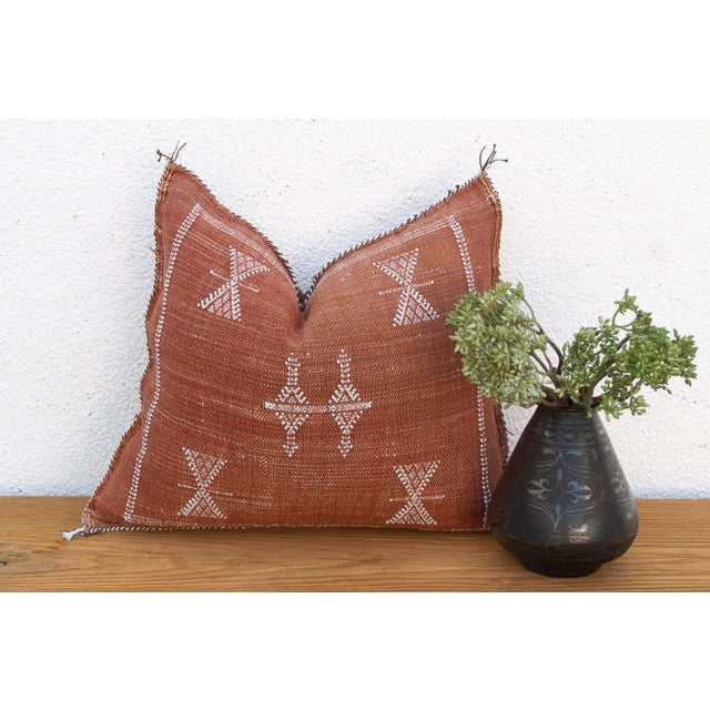 Textile Rust Cascade Cactus Silk Moroccan Pillow For Sale - Image 7 of 7