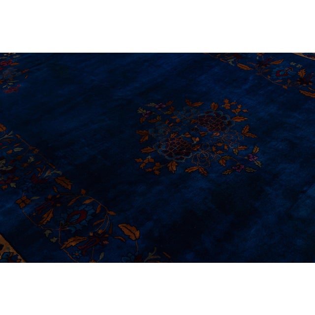 Blue Early 20th Century Antique Chinese Art Deco Wool Rug in Cobalt Blue & Plum For Sale - Image 8 of 12