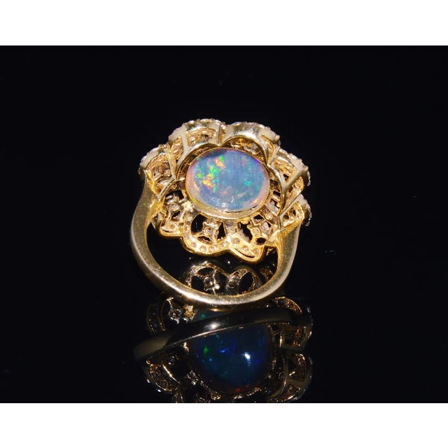 Certified Natural 6.29CTS VS F Diamond Opal 18K Solid Gold Floral Ring, size 6.75 For Sale - Image 4 of 7