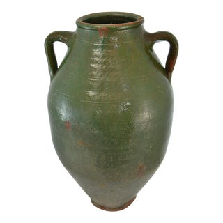 Turkish Oversize Dark Green Glazed Urn For Sale