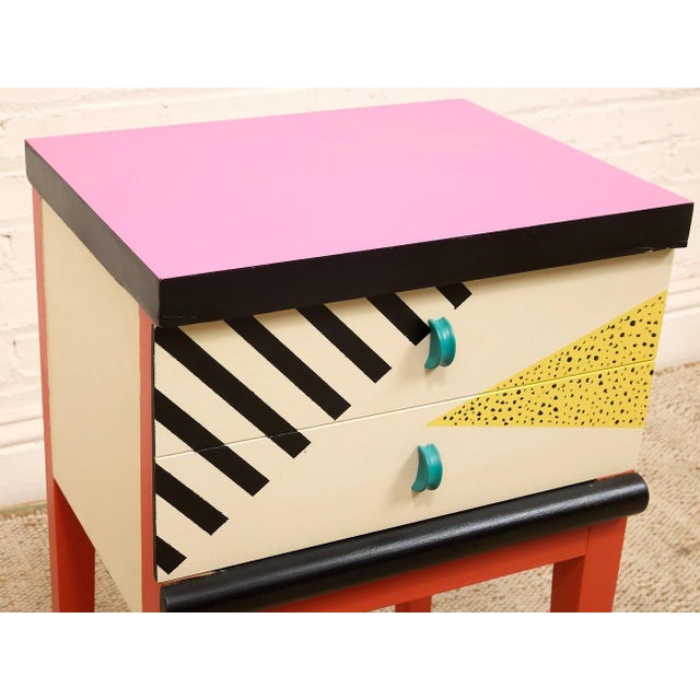 White 90's Style Hand Painted Nightstand For Sale - Image 8 of 12
