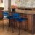 1970s Vintage Counter Stools : Chic Mid-Century Ilana Goor Style Counter Height (For 36” High Island/ Counter) Iron Stools - A Pair -in Blue Faux Leather For Sale - Image 5 of 12
