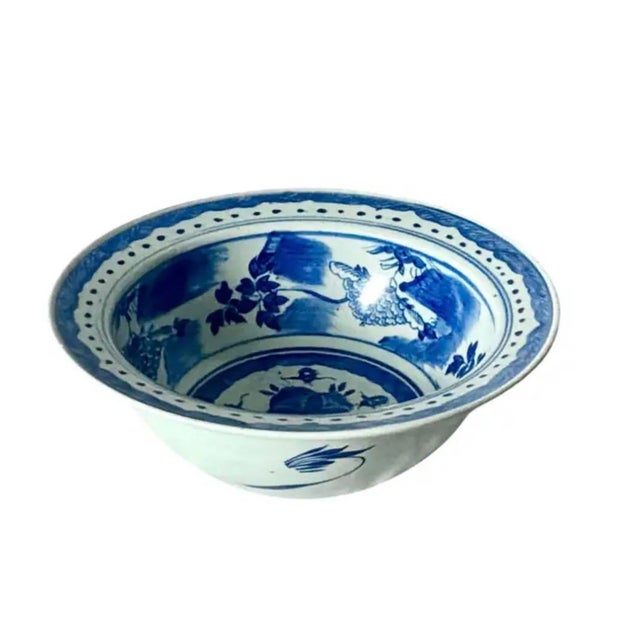 Chinese Chinese Canton Blue and White Porcelain Bowl For Sale - Image 3 of 10