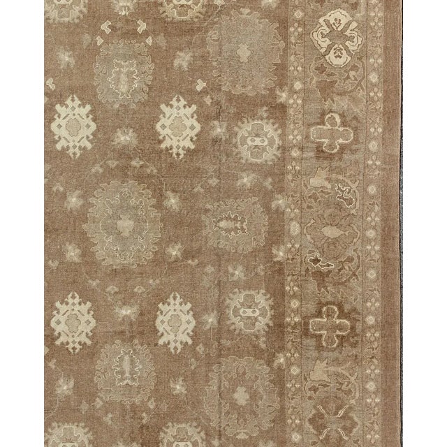 Large Vintage Turkish Rug in Light Brown Field, Taupe, Ivory and Earth Tones For Sale In Atlanta - Image 6 of 7
