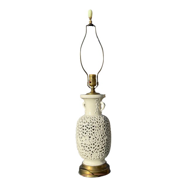 1940s Blanc De Chine Lamp With Original Jadeite Finial For Sale