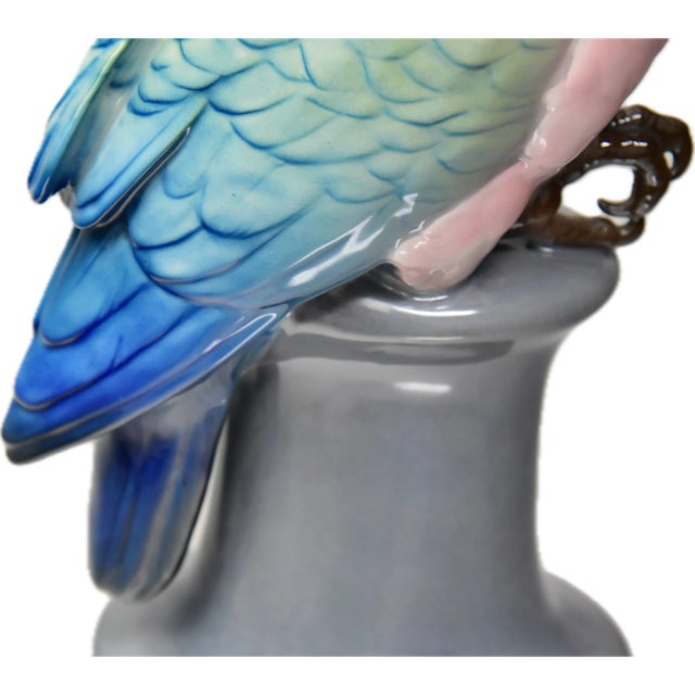 Early 20th Century Porcelain Life-Size Parrot Figures on Pedestals, by Karl Ens, a Pair For Sale - Image 10 of 12