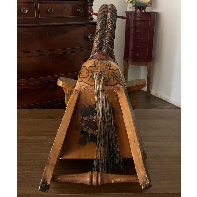 Vintage Hand-Carved Wooden Rocking Horse For Sale - Image 4 of 5