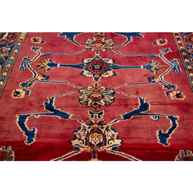 1960s Vintage Handmade Persian Mahal Room Size Wool Rug in Red For Sale In New York - Image 6 of 7