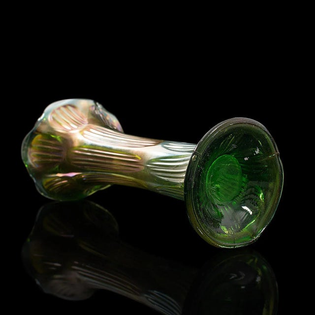 Circa 1930 Vintage English Carnival Glass Decorative Flower Vases - A Pair For Sale - Image 4 of 13