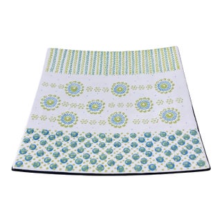 Vintage South African Hand-Painted Ceramic Square Platter – Blue & Lime Green Dot Art For Sale