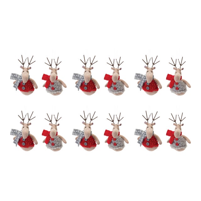 Kenneth Ludwig Chicago Plush Deer with Sweater Ornament (Set of 12) For Sale - Image 4 of 4