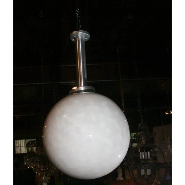 16" diameter glass globe with aluminum stem 60's chandelier. Nice large scale.