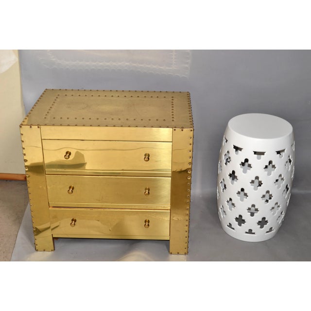 Asian Style 1970s Hollywood Regency Indoor Outdoor White Steel Carved Drum Garden Stool For Sale - Image 4 of 12