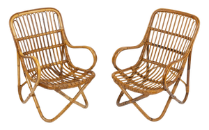 Mid-Century Bamboo and Rattan Armchairs in the style of Tito Agnoli, Italy 1960s