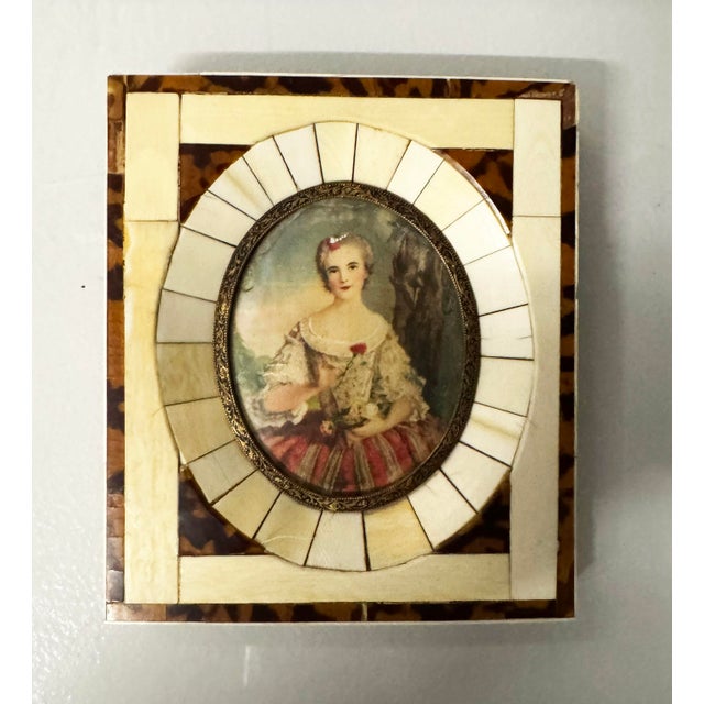 Set 4 Miniature Portraits Framed in Bone /Faux-Tortoise Frames For Sale - Image 4 of 9