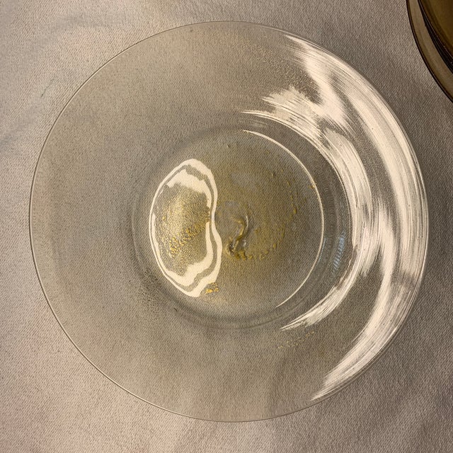 Vintage hand-blown Murano glass dessert or lunch plates featuring avventurina (gold flake/dust) inclusions. These mid-...