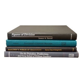 Vintage William Faulkner Literary Criticism Hardcover Stack - Set of 4 - Pristine Condition - Turquoise & Charcoal Palette For Sale