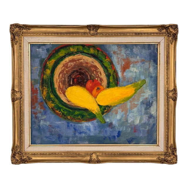 Vintage Modernist Oil Painting Still Life in Gilt Frame For Sale
