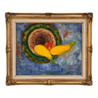 Vintage Modernist Oil Painting Still Life in Gilt Frame - Unsigned For Sale
