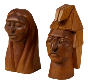 Wooden Native American Busts - a Pair