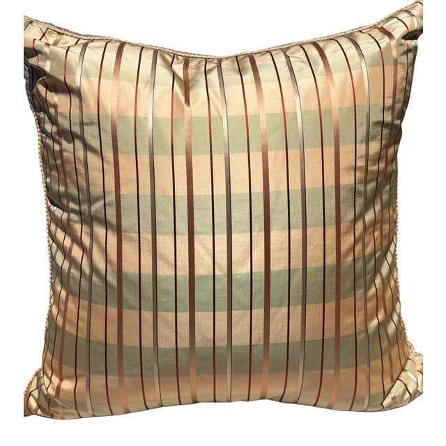 Textile Brunschwic & Fils Plaid Silk Stripe Designer Down Pillow For Sale - Image 7 of 7