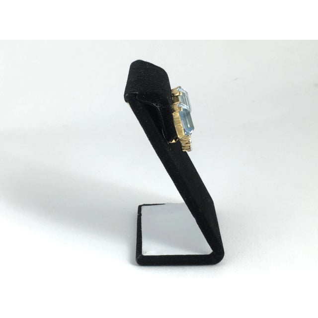 Mid-Century Modern Costume Aquamarine & Crystal Gold Plated Clip Earrings For Sale - Image 3 of 9