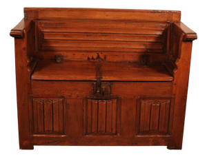 Gothic Style Oak Bench with Built-in Panels