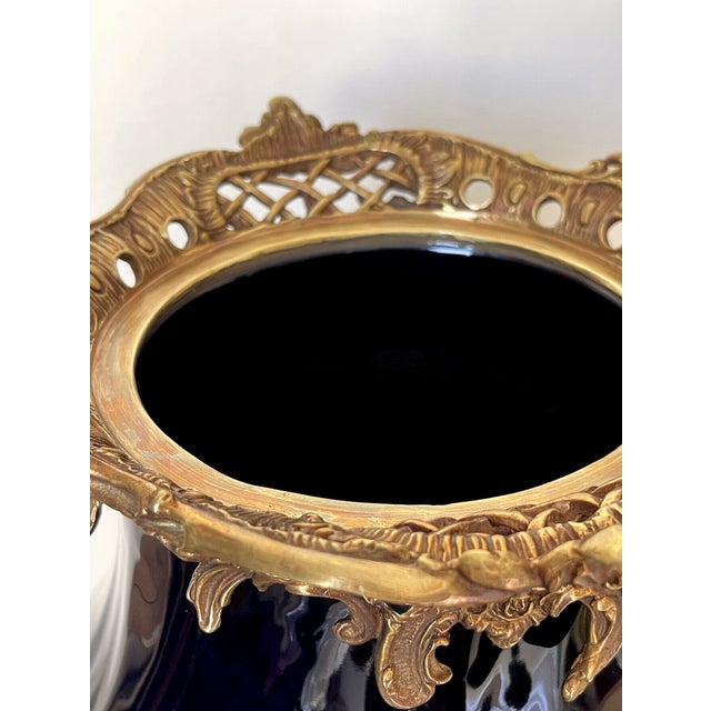 Large Covered Urn in Black Porcelain and Bronze Rocaille Decoration with Cherubs, 2010s For Sale - Image 12 of 18