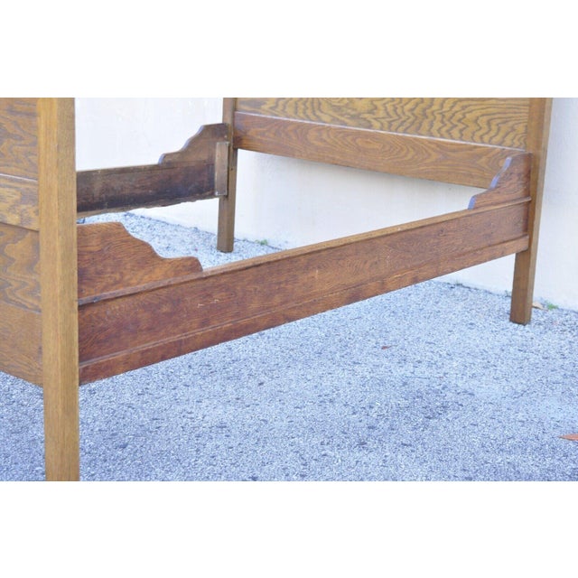 Late 19th Century Antique Eastlake Victorian Oak Wood Tall Headboard Full Size Bed Frame For Sale - Image 9 of 10