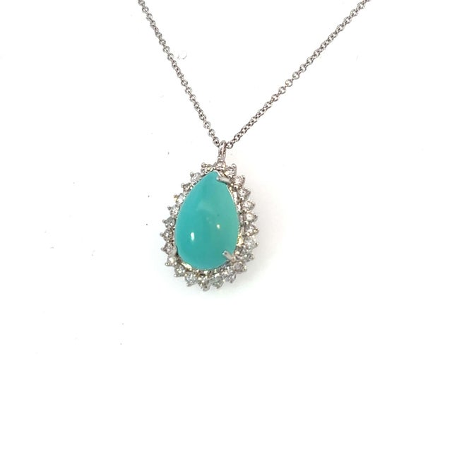 Persian Turquoise Diamond Pendant With Chain 17" 14k WG 9.9 TCW Certified For Sale - Image 15 of 18