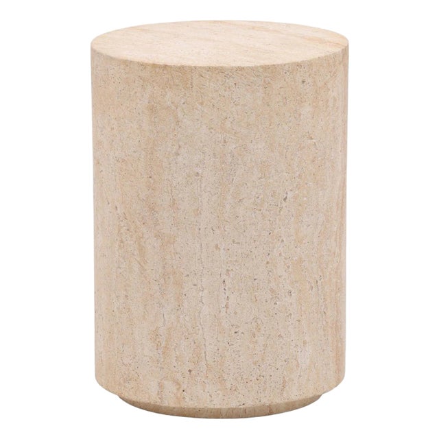 Outdoor Travertine Round Side Table For Sale