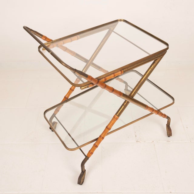 Metal Vintage Cart in Faux Bamboo and Brass by Cesare Lacca, 1950 For Sale - Image 7 of 18