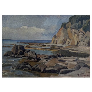 Raffaele De Grada, Seaside Landscape, Oil on Panel, 20th Century, Framed For Sale
