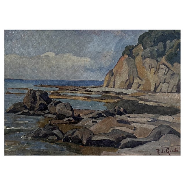 Raffaele De Grada, Seaside Landscape, Oil on Panel, 20th Century, Framed For Sale