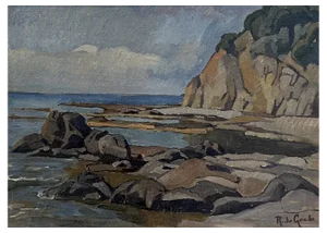 Raffaele De Grada, Seaside Landscape, Oil on Panel, 20th Century, Framed