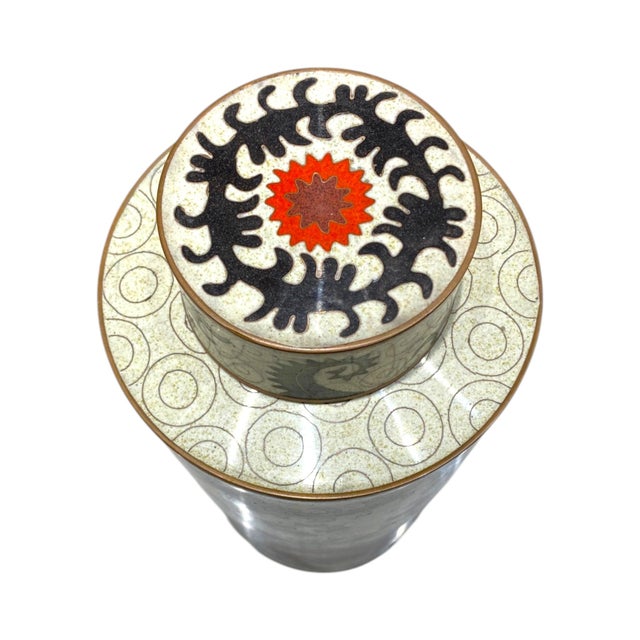 Chinoiserie Fabienne Jouvin Paris Cloisonne Jar French Chinoiserie Large Canister Decor For Sale - Image 3 of 13