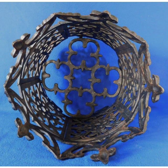 Early 21st Century Heavy Ornate Black Cast Iron Acorn Finial Footed Outdoor Garden Planter For Sale - Image 5 of 10