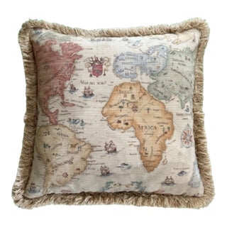 Map Print Designer Pillow With Down Feather Insert For Sale