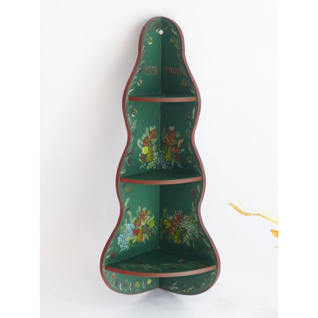 Hand Painted Green Floral Corner Wall Cabinet, 1960s For Sale - Image 6 of 9