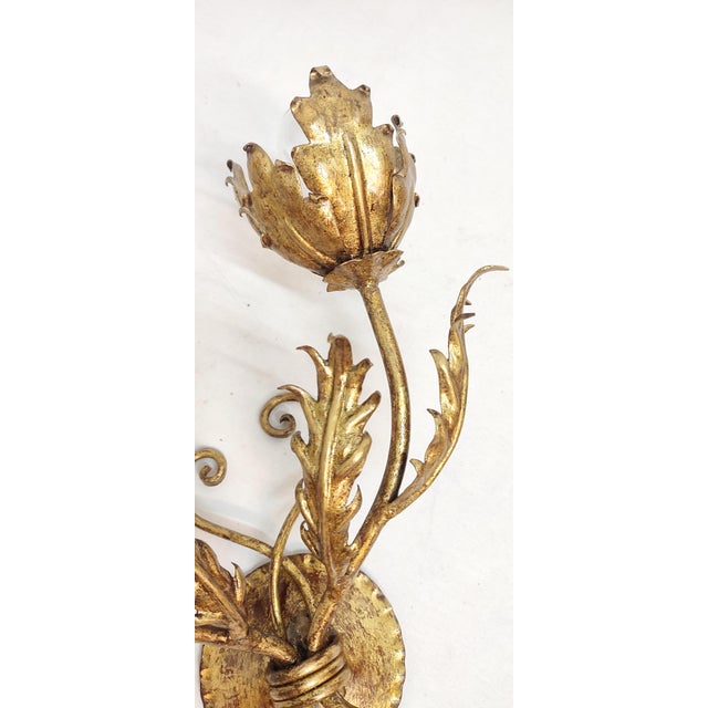 Wrought Iron Gold Leaf Wall Light. France, 1970s For Sale - Image 15 of 18