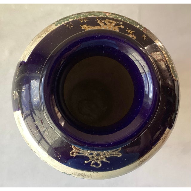 VTG/Antique Japanese Cobalt Porcelain Satsuma Figural Vase, Marked, 12 1/2” Tall For Sale - Image 10 of 12