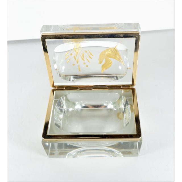 Vintage Etched Gold Glass Murano Box Bird & Plant For Sale In San Francisco - Image 6 of 9