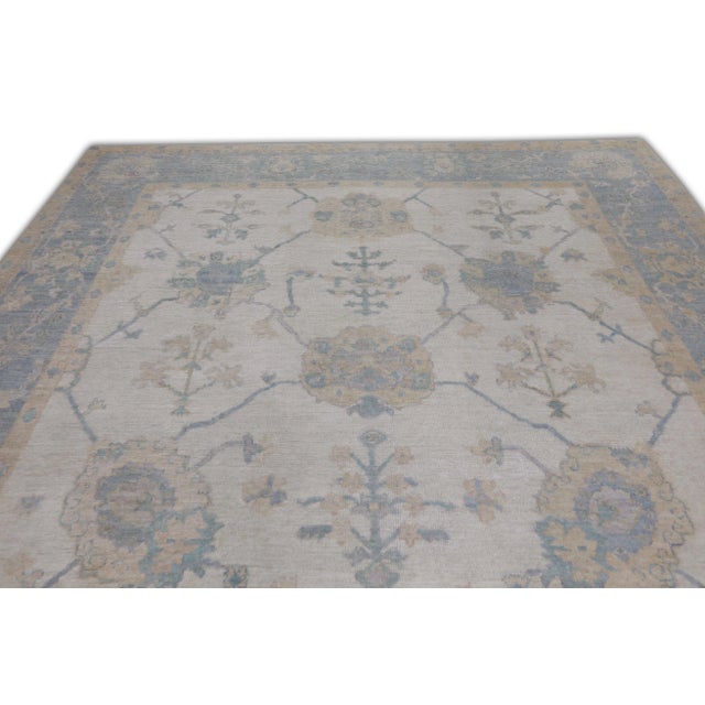 Blue & White Handwoven Turkish Oushak Rug 9'6" X 13'7" For Sale - Image 4 of 7