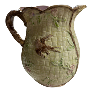 Antique Majolica Pitcher With Bird Motif