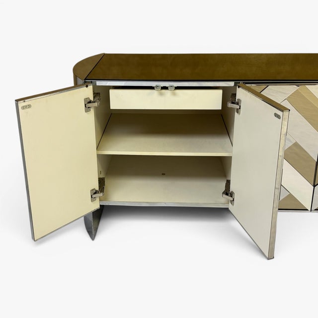 Mirrored Chevron Herringbone Credenza Attributed to Ello , Circa 1970's For Sale - Image 9 of 15