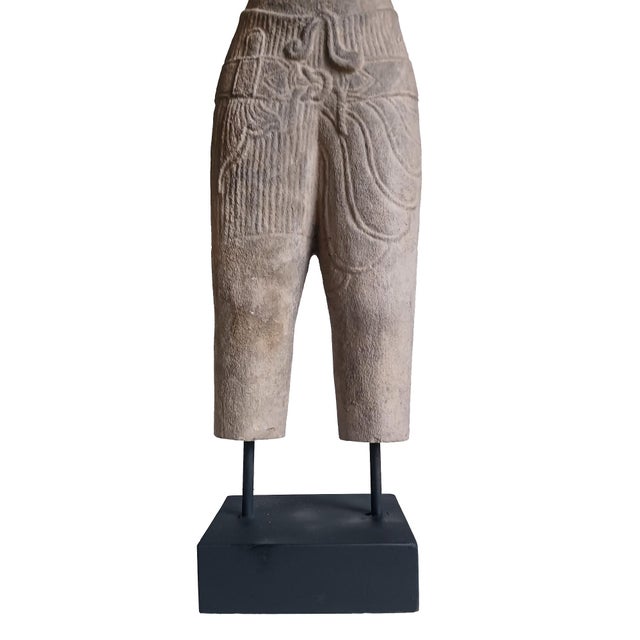 Hand-Carved Sandstone Male Torso Sculpture, Thailand, Circa 1940-1950 For Sale - Image 10 of 12