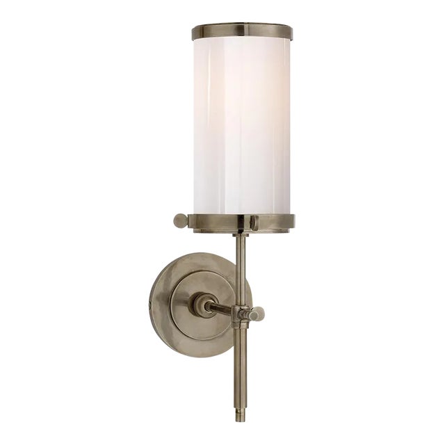 Thomas O'Brien for Visual Comfort Signature Bryant Bath Sconce in Antique Nickel with White Glass For Sale