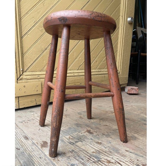 1800s Shaker style stool in original dark reddish brown paint. Perfect patina, perfectly chunky, perfectly worn in. 16.5 x...